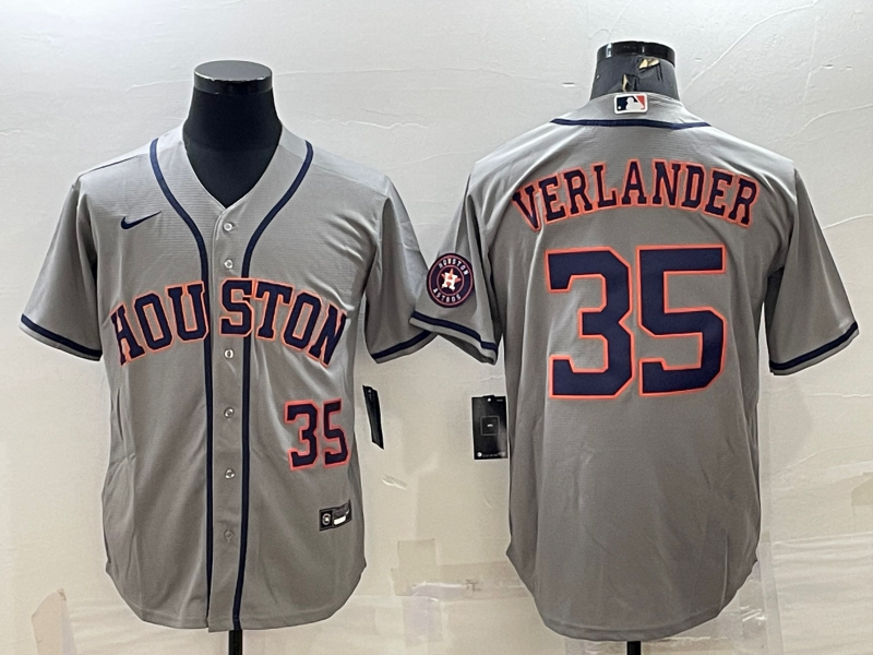 Men's Gray Houston Astros #35 Justin Verlander With Patch Cool Base Stitched Jersey